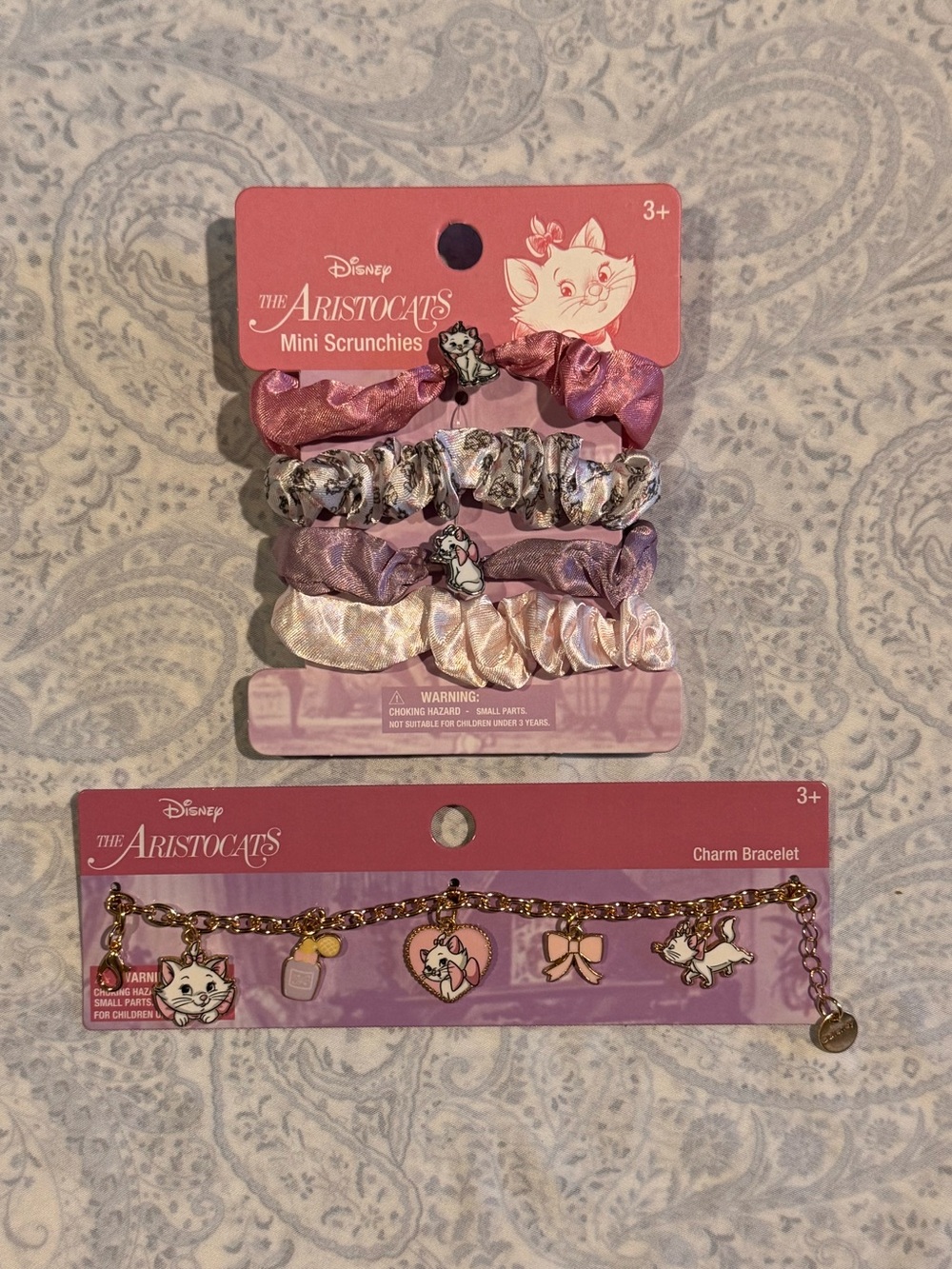Disney The Aristocats Pink Lavender Mini Scrunchies and Gold tone
Charm Braclet